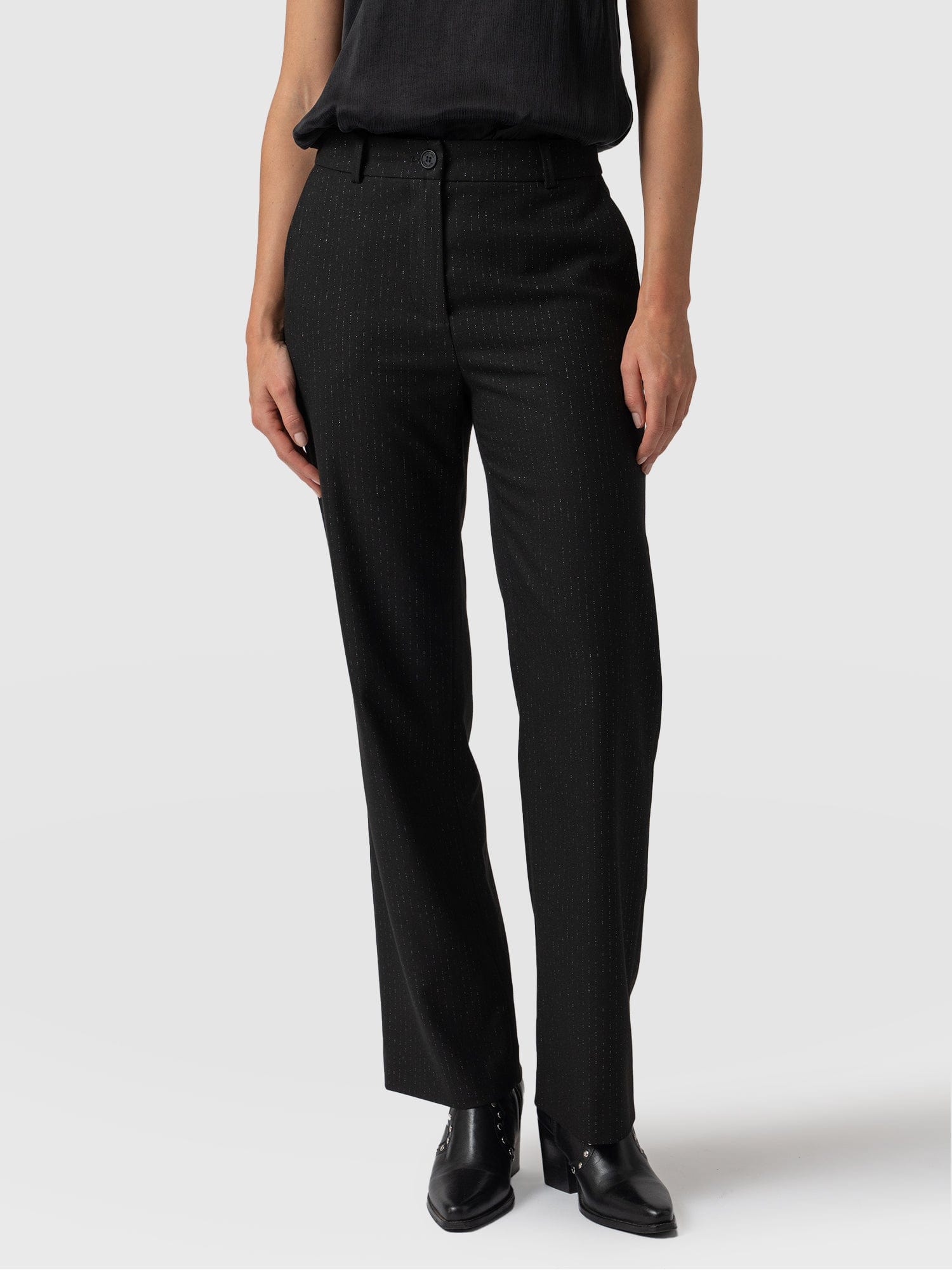 Chester Straight Leg Pant Black Lurex Pinstripe - Women's Trousers | Saint + Sofia® EU